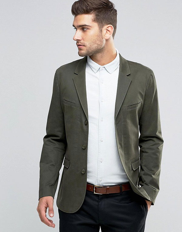 Skinny Blazer in Washed Cotton in Khaki