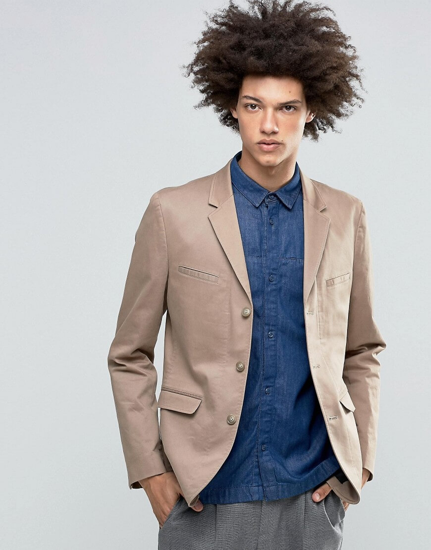 ASOS Skinny Blazer in Washed Cotton in Stone