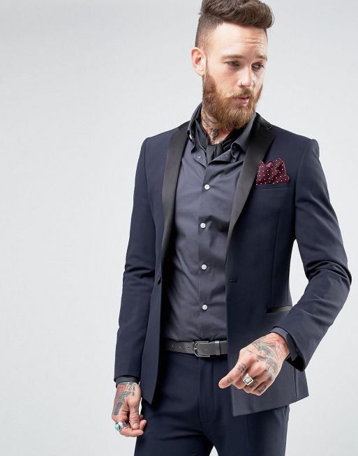 ASOS Super Skinny Tuxedo Suit Jacket In Navy