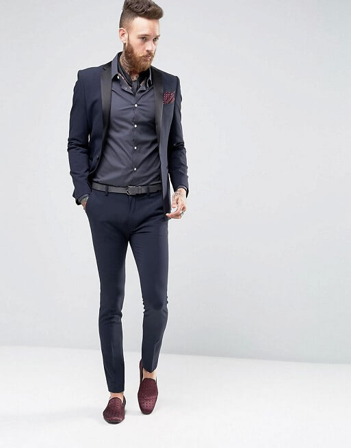 Super Skinny Fit Tuxedo In Navy Blue